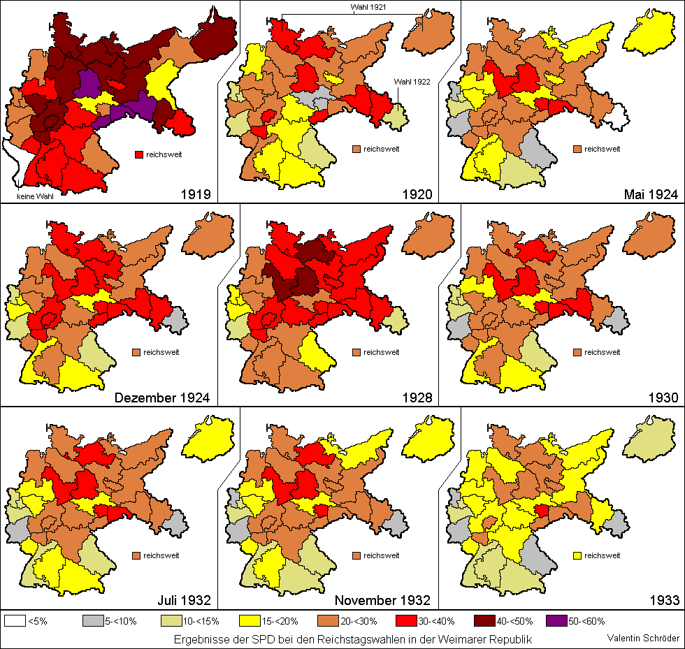 Reichstagswahlen 1919 1933 Karte Zu Den Ergebnissen Der Spd In Den Wahlkreisen